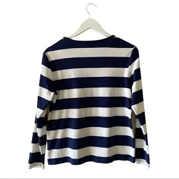 Lands’ End Stripped Blue White Crewneck Cottton Womens Long Sleeves Top SZ LP - Picture 7 of 13